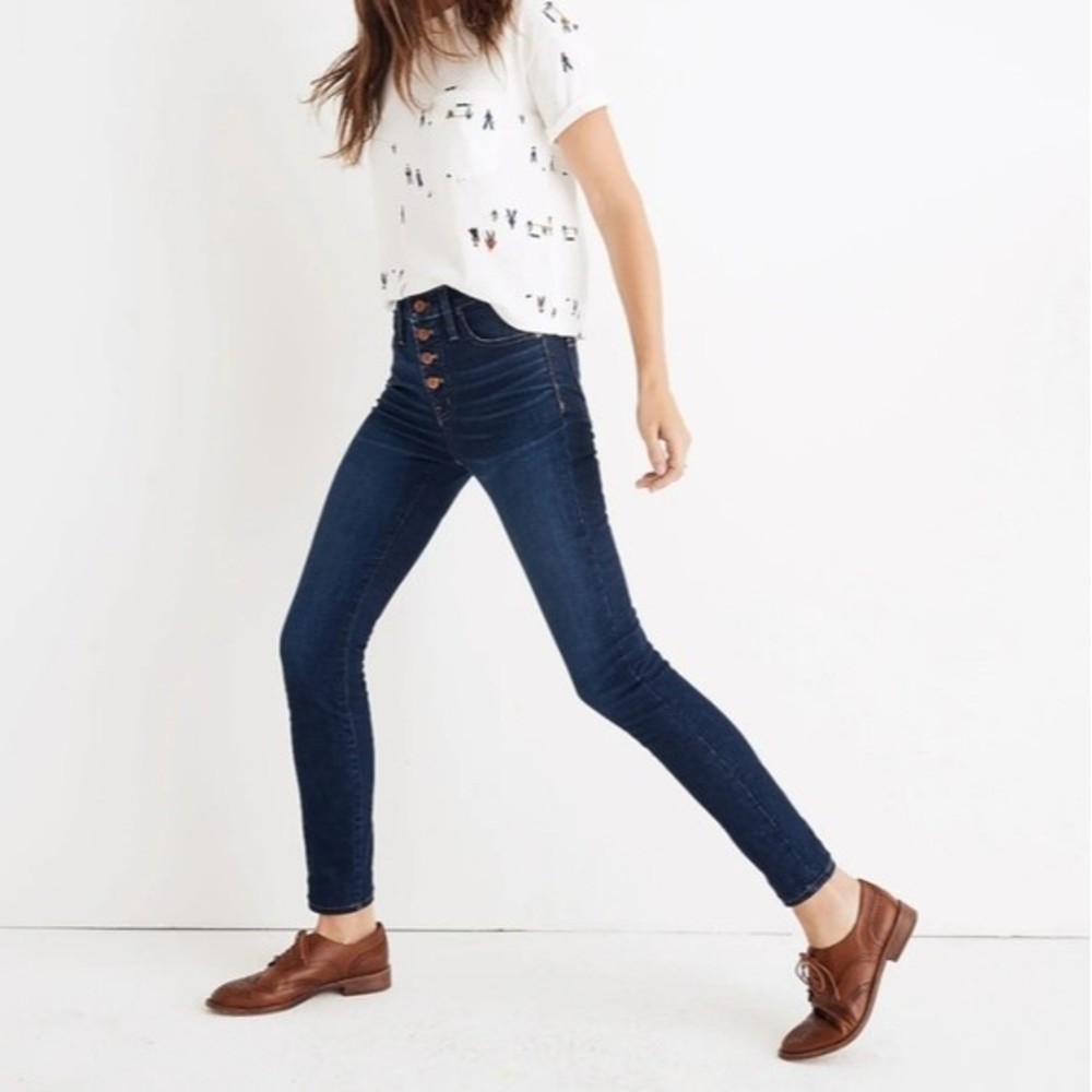 Madewell 9" High-Rise Skinny Jeans Sz 25 Button Front Stretch Contemporary Denim